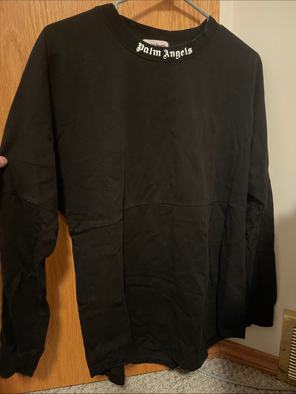 Palm Angels Black Long Sleeve Crew with White Neck Logo
